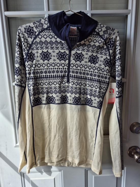 Kari Traa Sweaters - Kari Traa Navy & Cream Fair Isle Half-Zip Merino Wool Baselayer